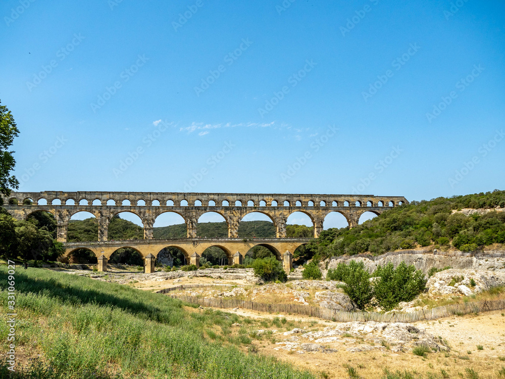 Beautiful arches of Pont Du Gard, a UNESCO World Heritage site.