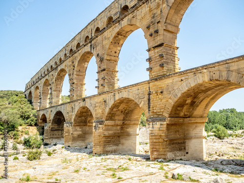 Beautiful arches of Pont Du Gard  a UNESCO World Heritage site.