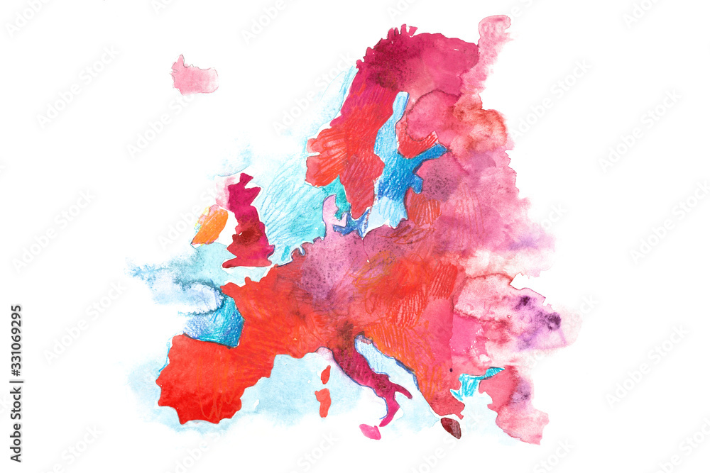 Map of European Union and Schengen Area. Europe, Watercolor. - obrazy, fototapety, plakaty 