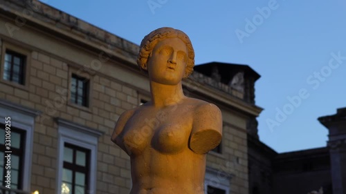 Marble statues of nude woman, Piazza Pretoria fountain sculptures. Palermo, Sicily, Italy. Summer tourism landmark & family travel destination in Europe. photo