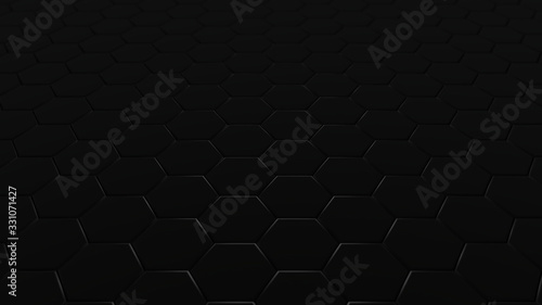 3D rendering of an abstract geometric background, black from a set of hexagons and blurred background. Abstract image for backgrounds, desktop screensavers.