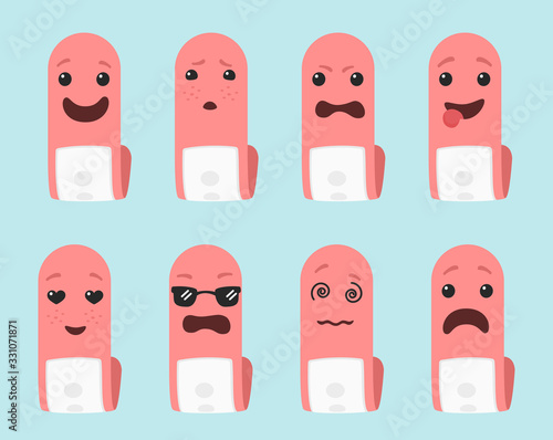 Vector cartoon medical plaster characters emoji