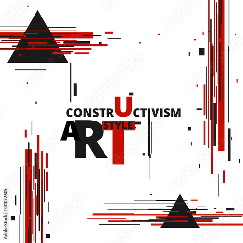 Vector abstract black and red shapes Constructivism Art style design. Geometric figures creates futuristic compostion.