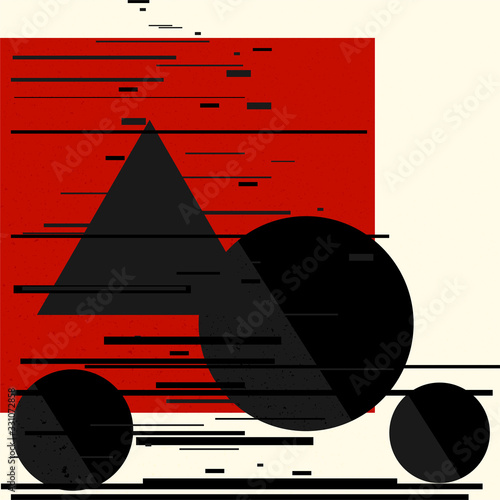Vector abstract black and red shapes Constructivism Art style design. Geometric figures creates futuristic compostion.