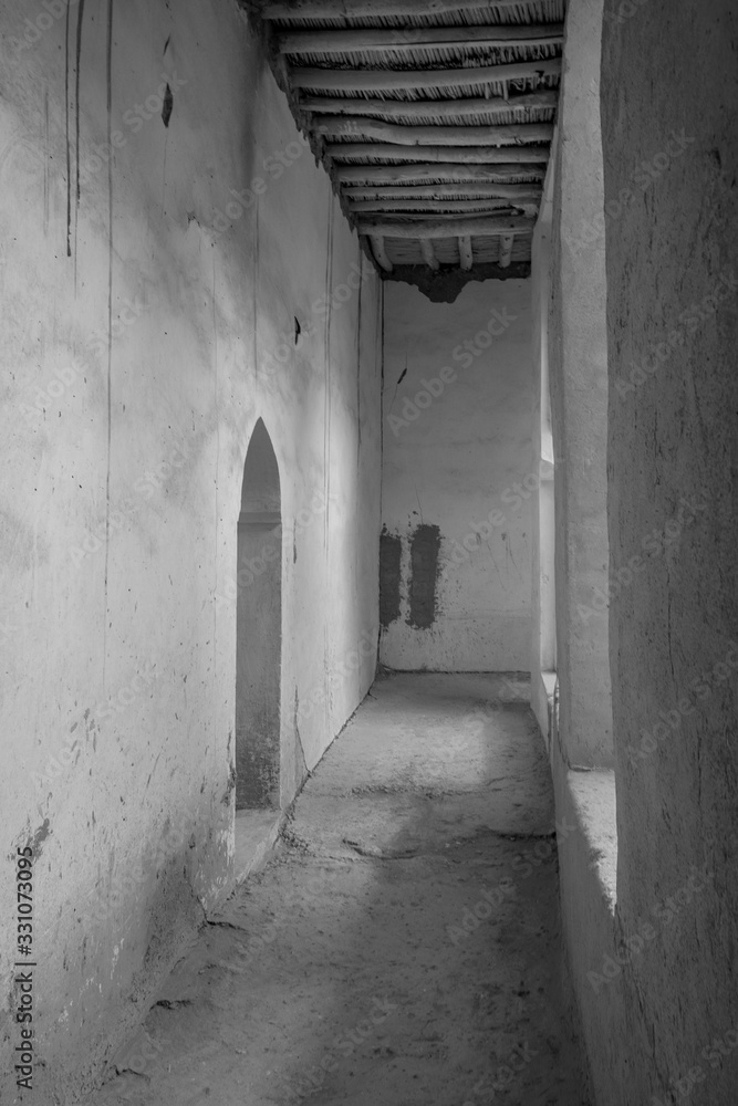High Key Black and White Photo of Abandoned Casbah, Morocco