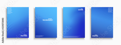 Collection of blue digital contemporary covers, templates, posters, placards, brochures, banners, flyers and etc. Abstract halftone backgrounds - technology minimalistic design