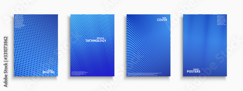 Collection of blue digital contemporary covers, templates, posters, placards, brochures, banners, flyers and etc. Abstract halftone backgrounds - technology minimalistic design