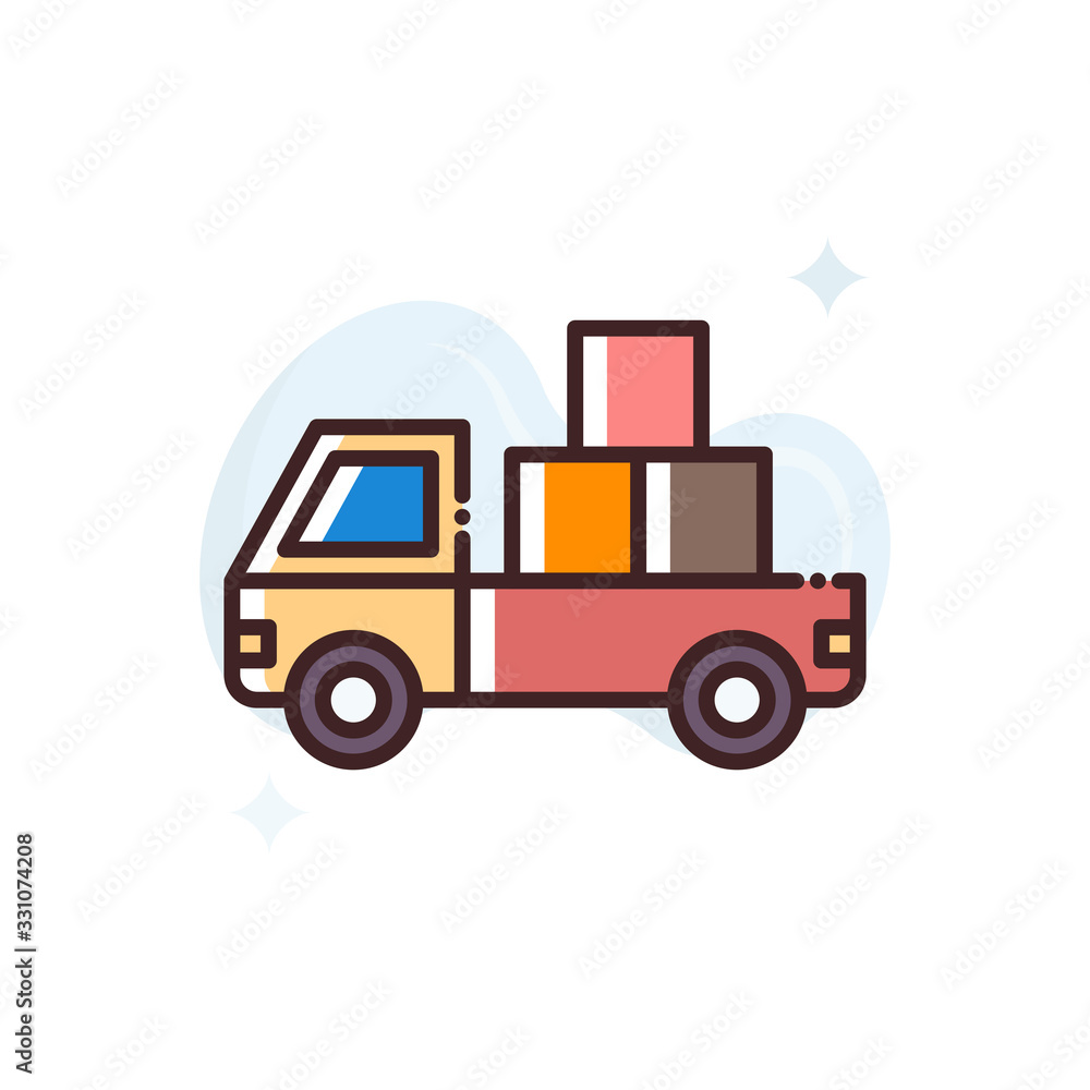Pick Up Van Vector Icon Filled Outline style illustration. Pick Up Van Vector Icon Filled Outline style illustration.