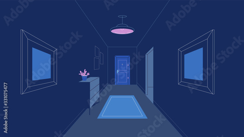 Corridor interior background. Design of corridor. Hallway illustration.