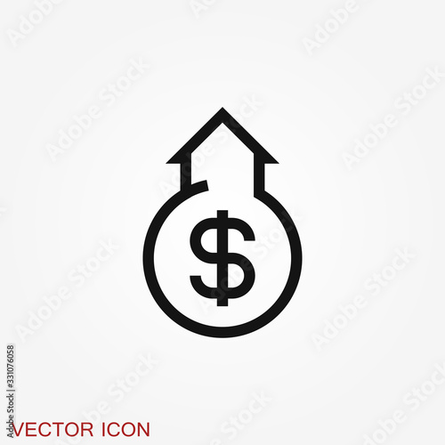 Investments icon. Graph growth graphics vector icon isolated on background
