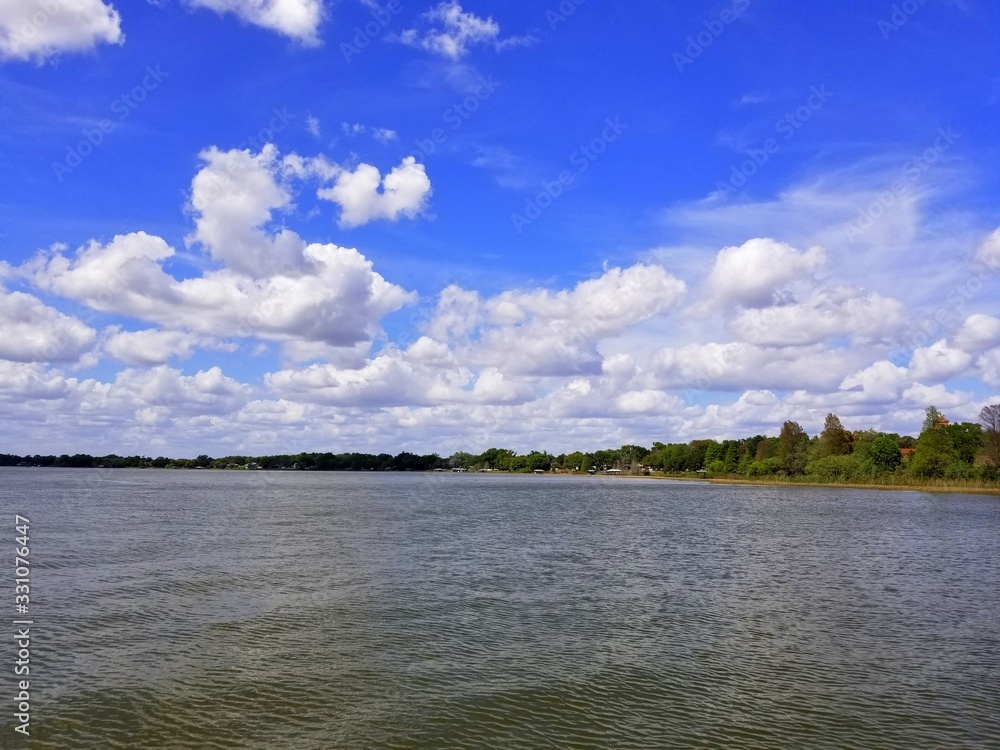 Beautiful blue sky by the lake near Heritage Park, Winter Haven, Florida, U.S.A