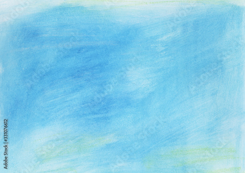 Aquarelle abstract background, textured surface. Bright blue, hand drawn theme