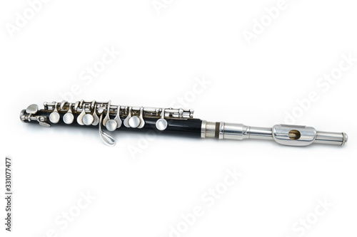 Slika na platnu Black piccola flute on a white isolated background