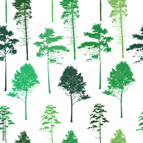 The seamless background is the silhouettes of the trees. Vector illustration