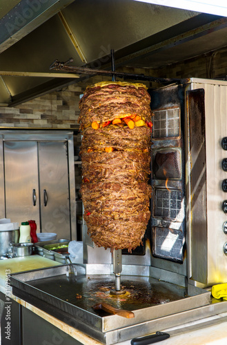 Traditional delicious Turkish doner kebab, meat and vegetable kebab,