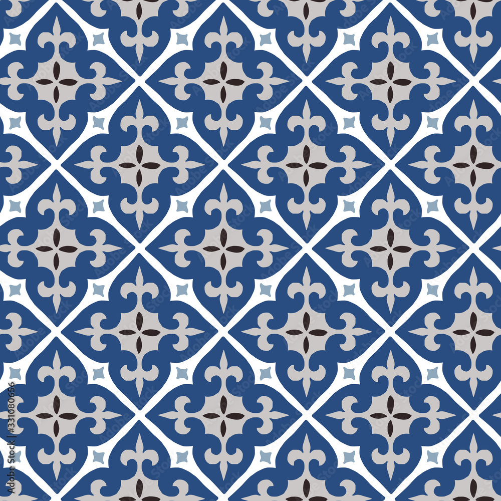 Hand drawn stars shaped Moroccan seamless pattern for Ramadan Kareem greeting cards, islamic backgrounds, fabric, web banners. Portuguese azulejos tile design. Decorative vector illustrations