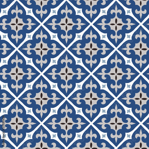 Hand drawn stars shaped Moroccan seamless pattern for Ramadan Kareem greeting cards, islamic backgrounds, fabric, web banners. Portuguese azulejos tile design. Decorative vector illustrations