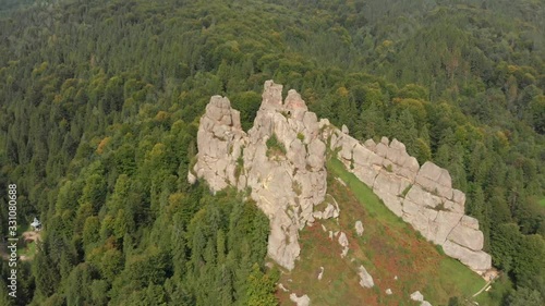 Epic drone top-down aerial view Mountains rocky valley