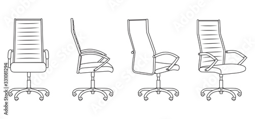 Set of office chair isolated on white background in different positions. Line graphics icon