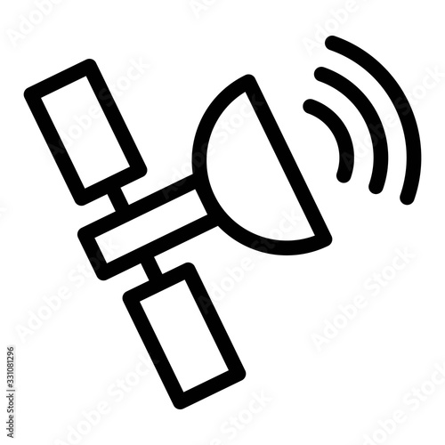 Satellite icon in line style. Wireless broadcast sattelite in orbit illustration.