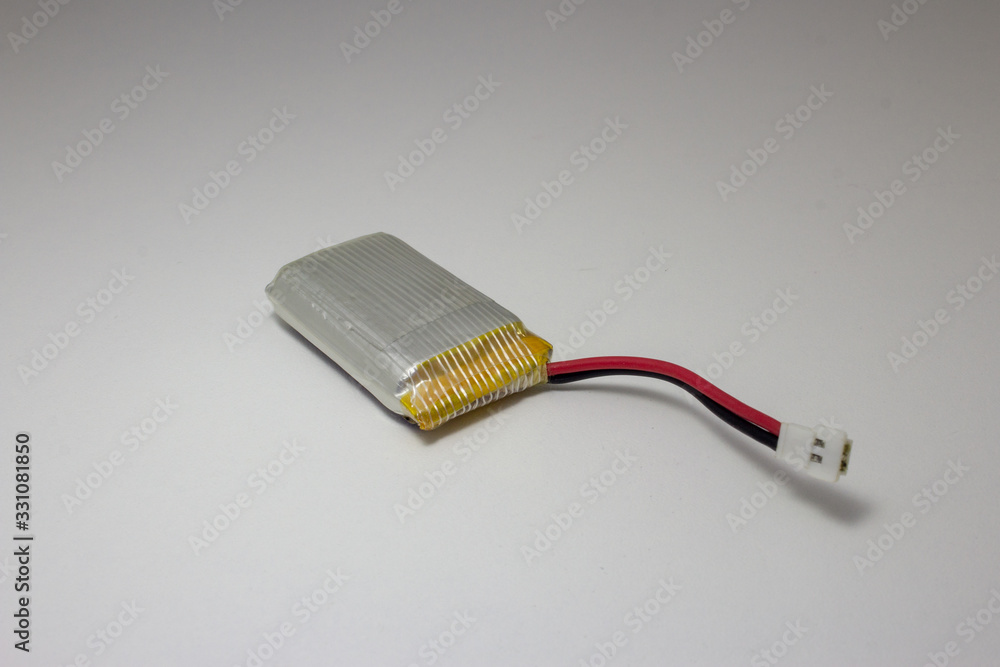 Lithium polymer battery, or LiPo, of 3.7 volts and 600 mah capacity used in toys and drones Lithium polymer battery, or LiPo, of 3.7 volts and 600 mah capacity used in toys and drones