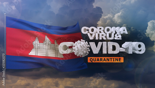 Coronavirus disease COVID-19 infection concept - waving flag of Cambodia. 3D illustration. photo