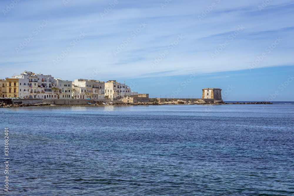 View from Tramontana Walls with Conca Bastion and Ligny Tower in Trapani, Sicily Island in Italy