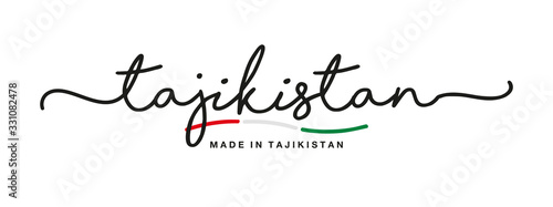 Made in Tajikistan handwritten calligraphic lettering logo sticker flag ribbon banner