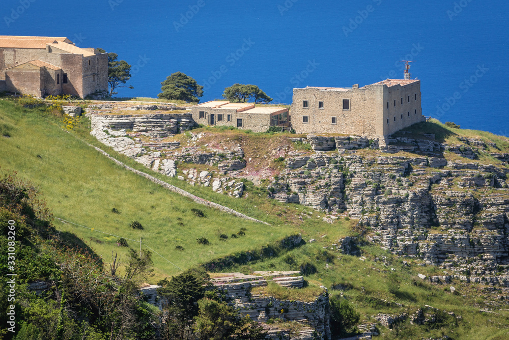 Historic fortress in so called Spanish Quarter of Erice historic town on a Mount Erice, Sicily Island in Italy