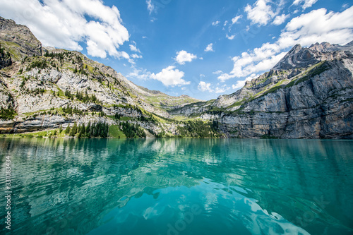 Oeschinen Lake near Kandersteg in the Bernese Oberland, Switzerland