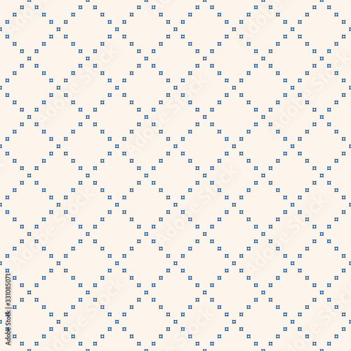 Subtle minimalist geometric seamless pattern with tiny squares in grid. Abstract minimal background in blue and white color. Delicate modern texture. Repeat design for decor, wallpaper, print, website