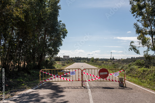 Road cut in La Codosera, Badajoz, Spain becuase of the COVID-19