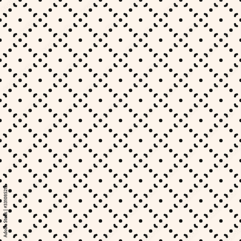 Simple minimalist vector seamless pattern. Abstract black and white geometric texture. Subtle minimal background with small floral shapes, diamonds, arrows, dots, grid. Repeat monochrome geo design Simple minimalist vector seamless pattern. Abstract black and white geometric texture. Subtle minimal background with small floral shapes, diamonds, arrows, dots, grid. Repeat monochrome geo design