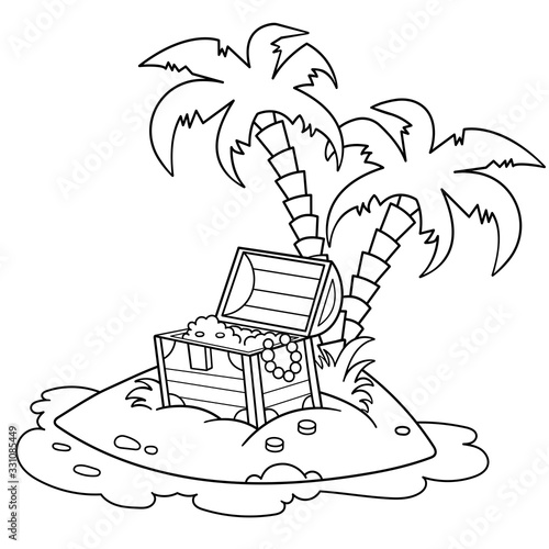 Coloring Page Outline Of Cartoon Island of treasure. Coloring book for kids. Vector image for pirate party for children.