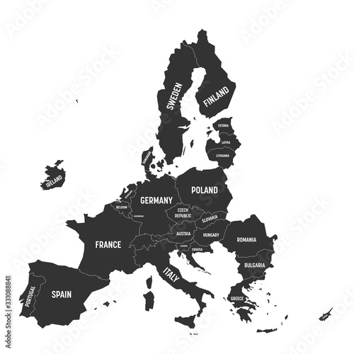 Political map of 27 European Union, EU, member states after brexit in 2020. Simple flat vector illustration
