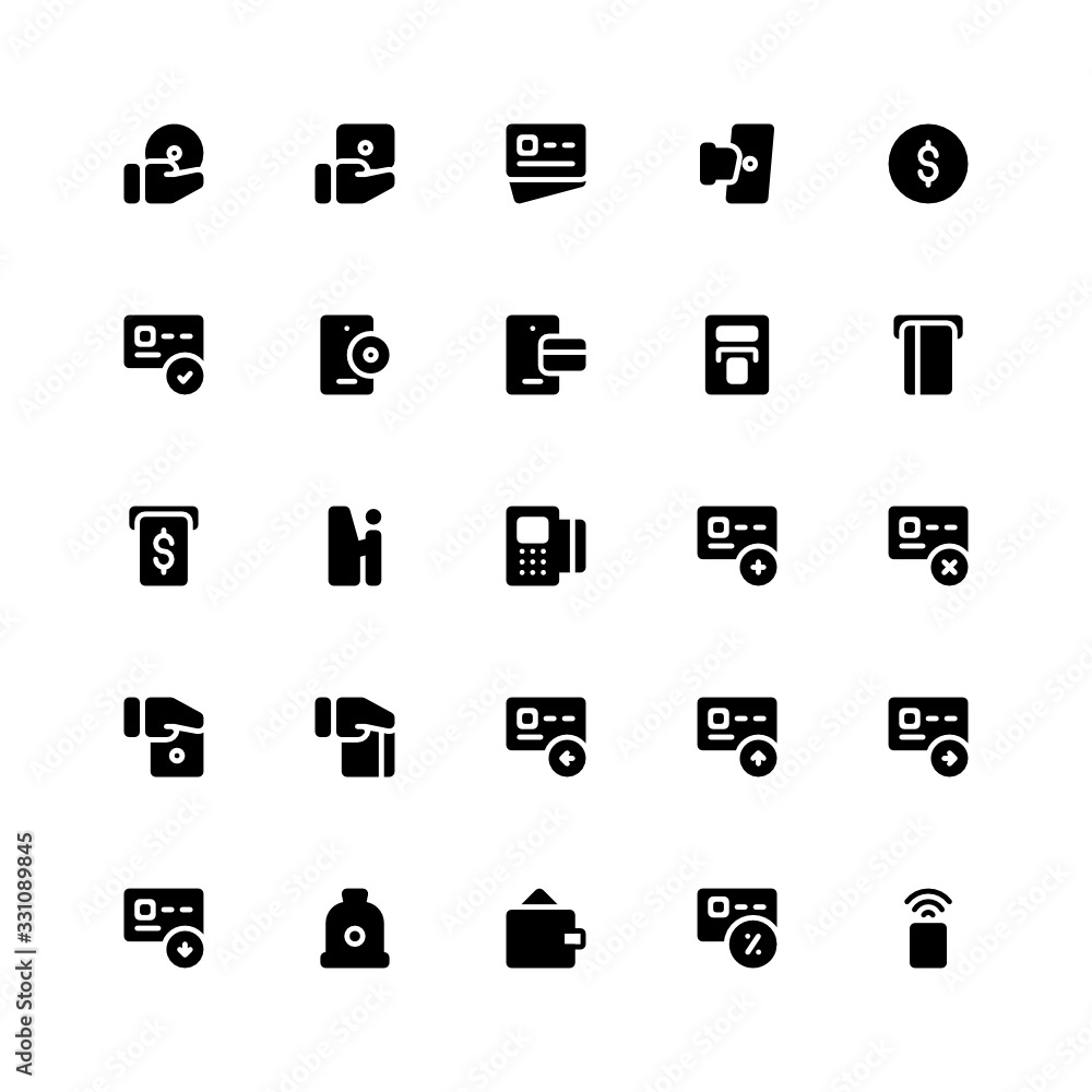 Set of Payment, wallet, debit, credit card glyph style icon - vector Set of Payment, wallet, debit, credit card glyph style icon - vector
