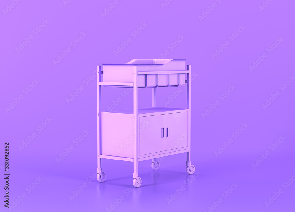 Mobile Bassinette, Medical equipment in flat monochrome purple room, 3d rendering Mobile Bassinette, Medical equipment in flat monochrome purple room, 3d rendering