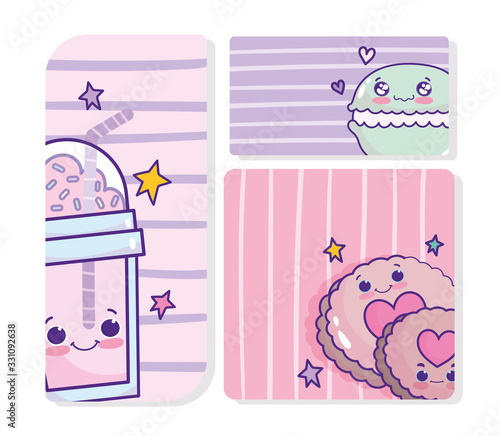 food cute frappe macaroon and cookies cartoon