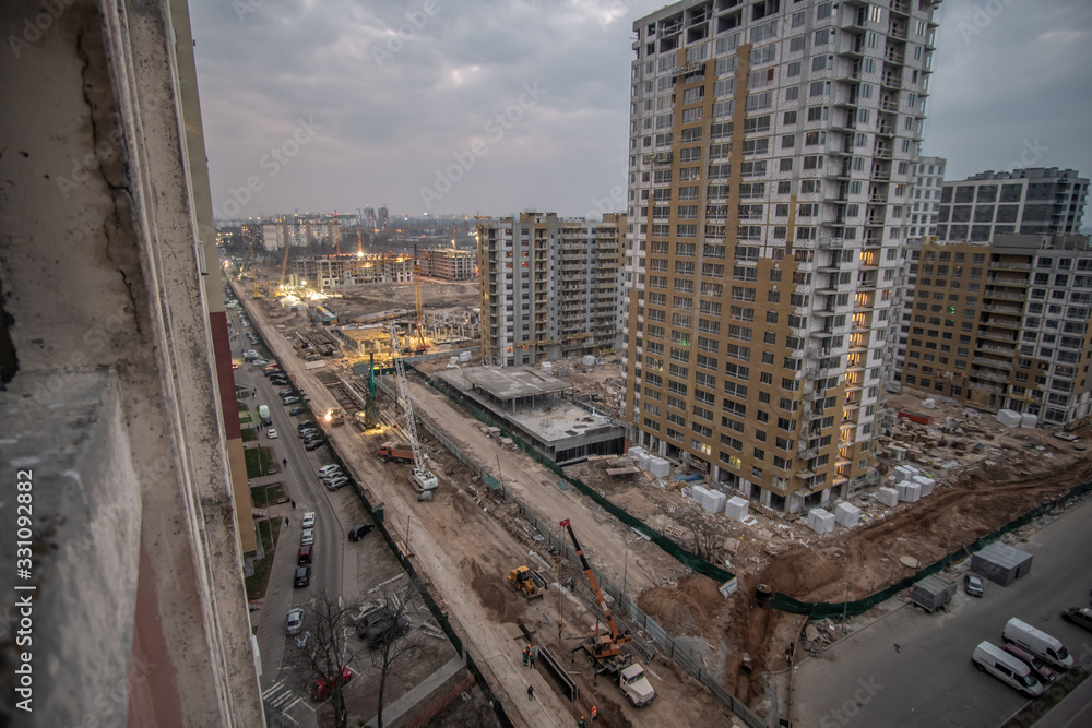 Construction of an open-air subway tunnel. Construction of an open-air subway tunnel.