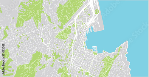 Urban vector city map of Wellington, New Zealand