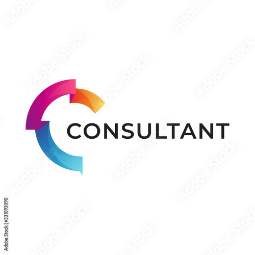 letter C chat logo design, consulting logo template, colorful creative letter, simple bubble talk logo, messaging mobile application vector