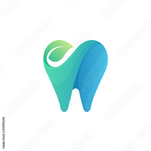 Dental logo design. Logo concept of a dental with green leaf, suitable for dental clinics, dentists and protective care.