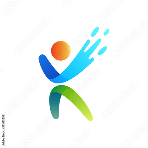 Kids letter k logo design with water splash motion effect, people healthcare, childcare, abstract human logo template.