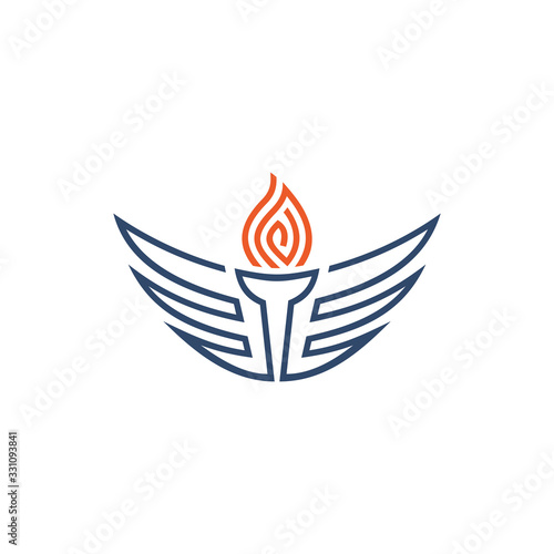 wing and torch logo design, line art style, vector illustration