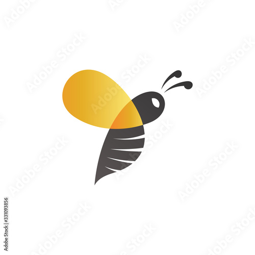 Simple bee logo design, black and yellow color, semi-transparent style, animal mascot, honey symbol.