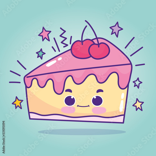 food cute cake with cherries cartoon