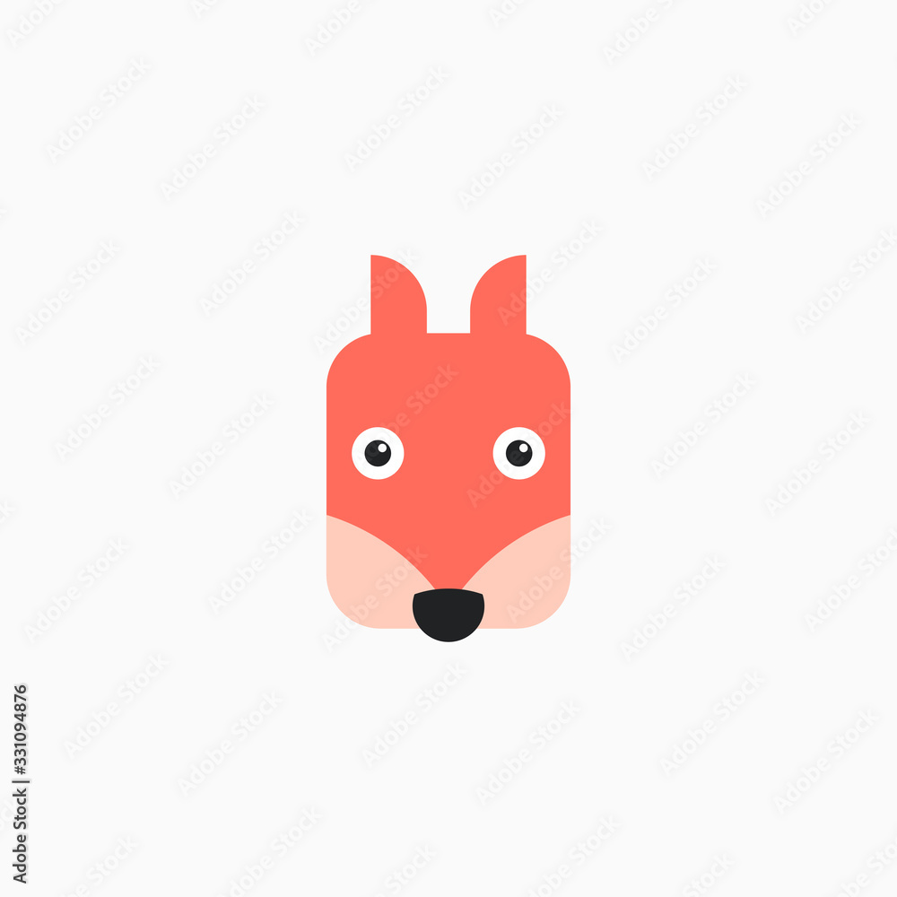Fototapeta premium Vector Flat Fox's face isolated. Cartoon style illustration. Animal's head logo. Object for web, poster, banner, print design. Advertisement decoration element.