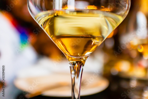 low angle glass of white wine