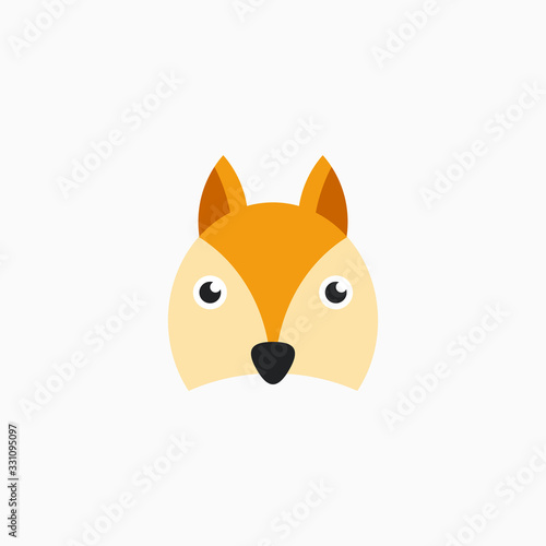 Vector Flat Fox's face isolated. Cartoon style illustration. Animal's head logo. Object for web, poster, banner, print design. Advertisement decoration element.