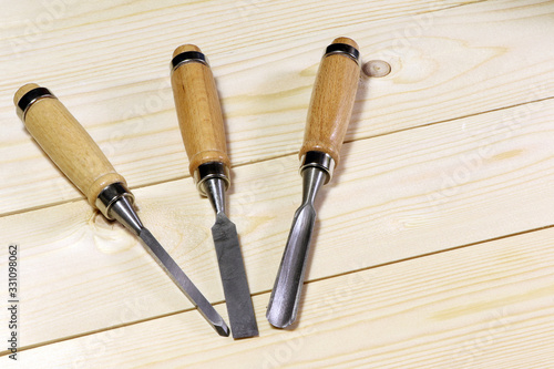 Chisels. Assortment of chisel of wood for carpentry.